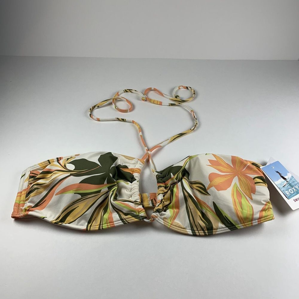 Roxy Printed Beach Classics Triangle Halter Bikini Top Womens Small Multi Floral